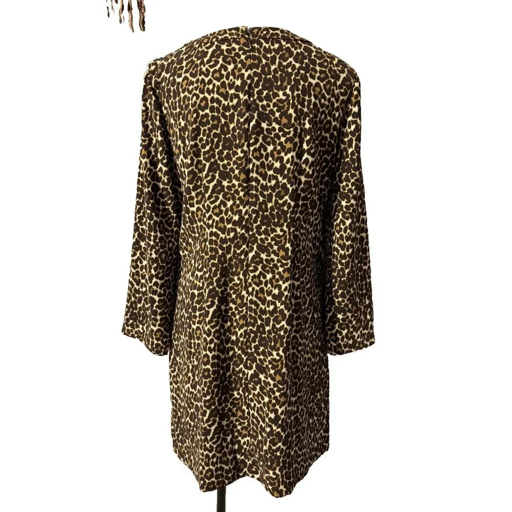 J Crew Dress 8 Animal Print Brown Black 3/4 Long Sleeve Stretch Washable